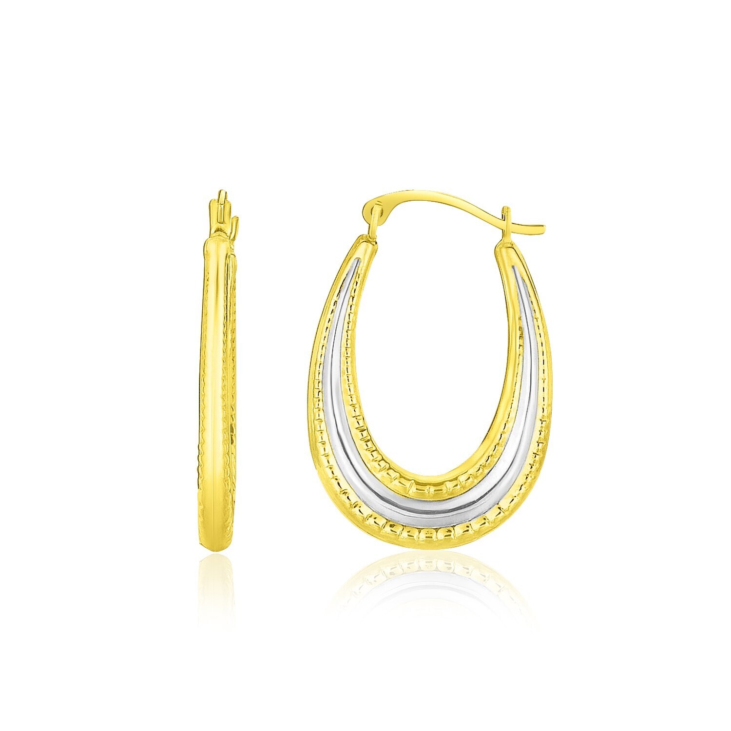 10k Two-Tone Gold Graduated Textured Oval Hoop Earrings