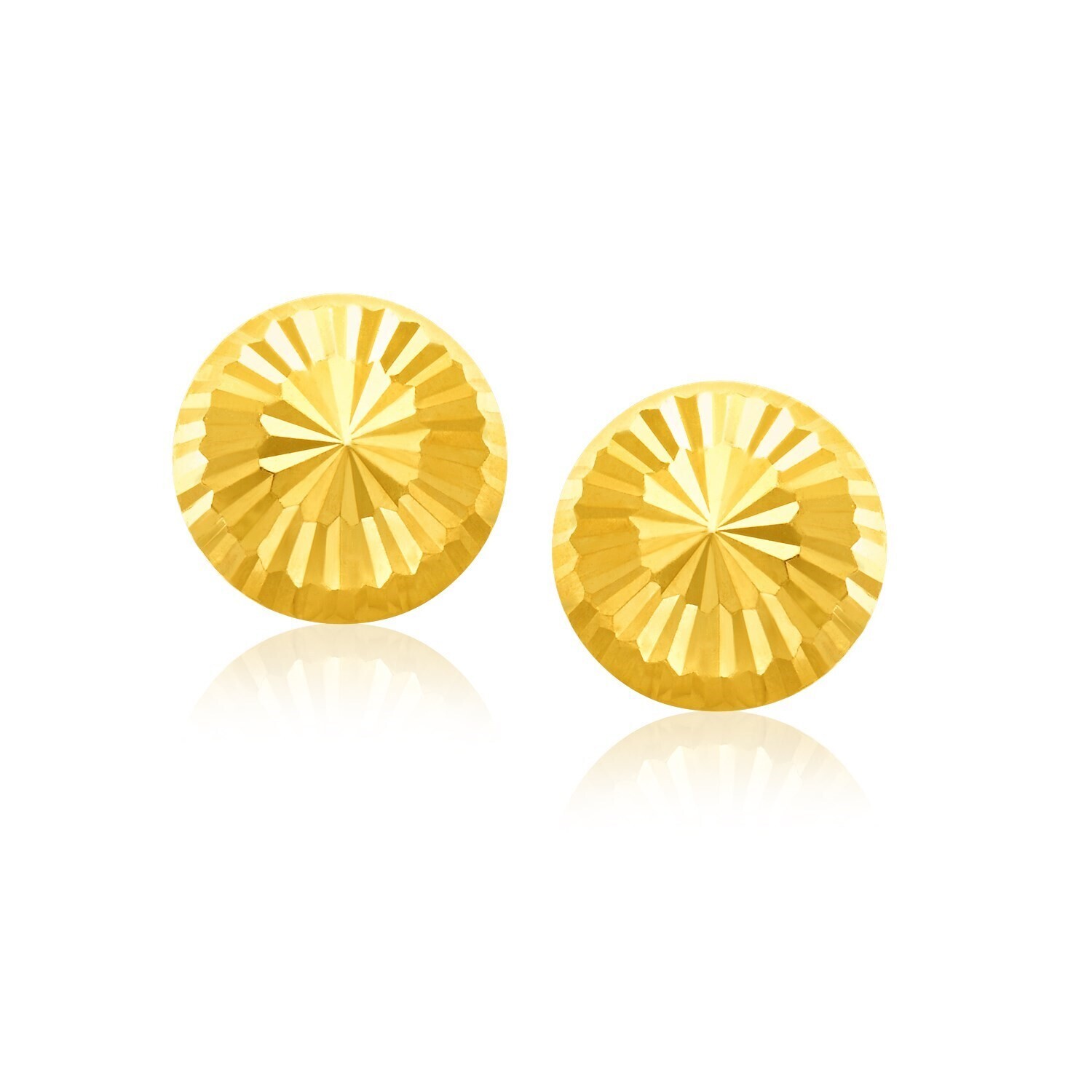 14k Yellow Gold Diamond Cut Flat Design Stud Earrings