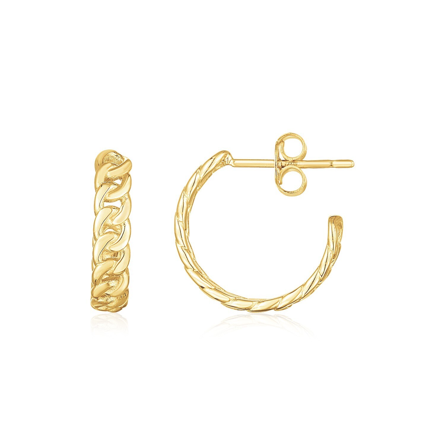 14K Yellow Gold Slender Curb Chain Hoop Earrings