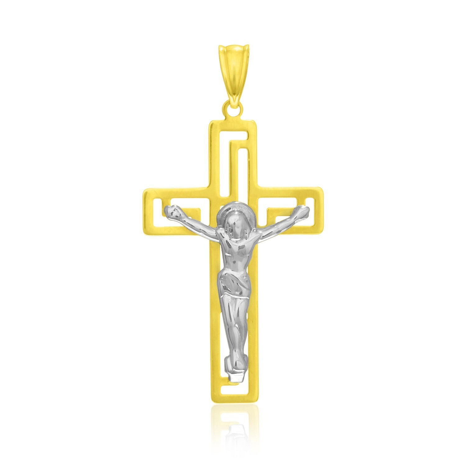 14k Two-Tone Gold Cross with Figure Pendant