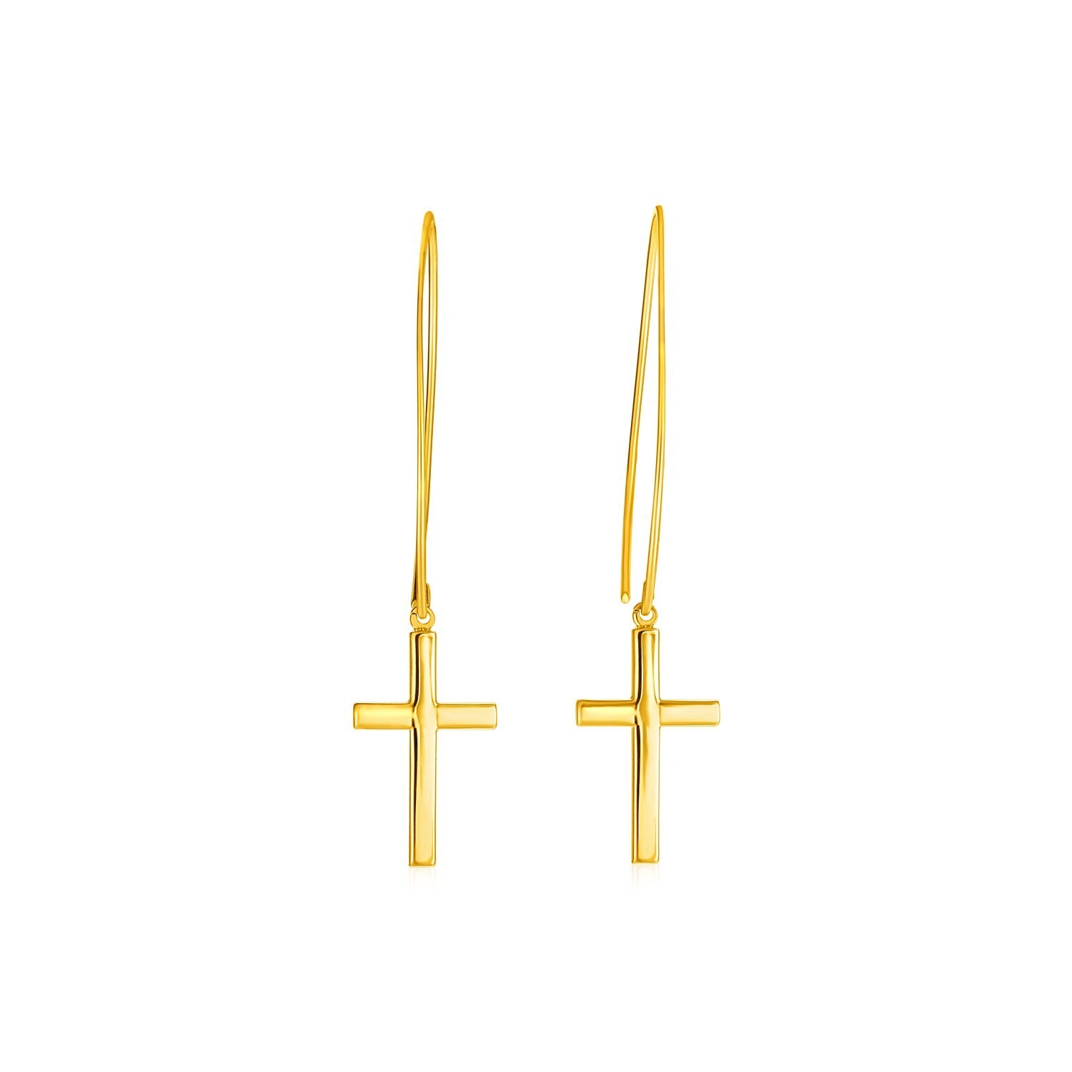 14k Yellow Gold Dangle Cross Earrings