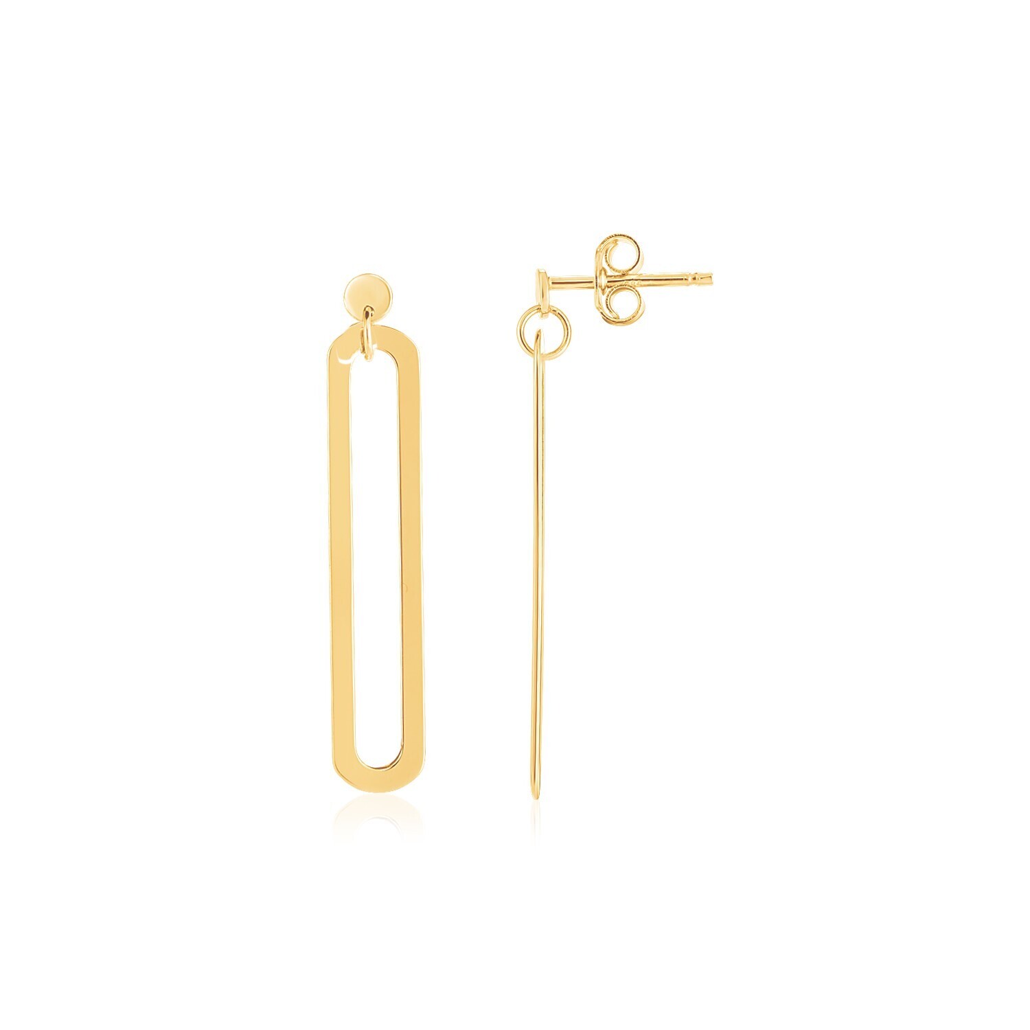 14K Yellow Gold High Polish Single Paperclip Link Drop Earrings