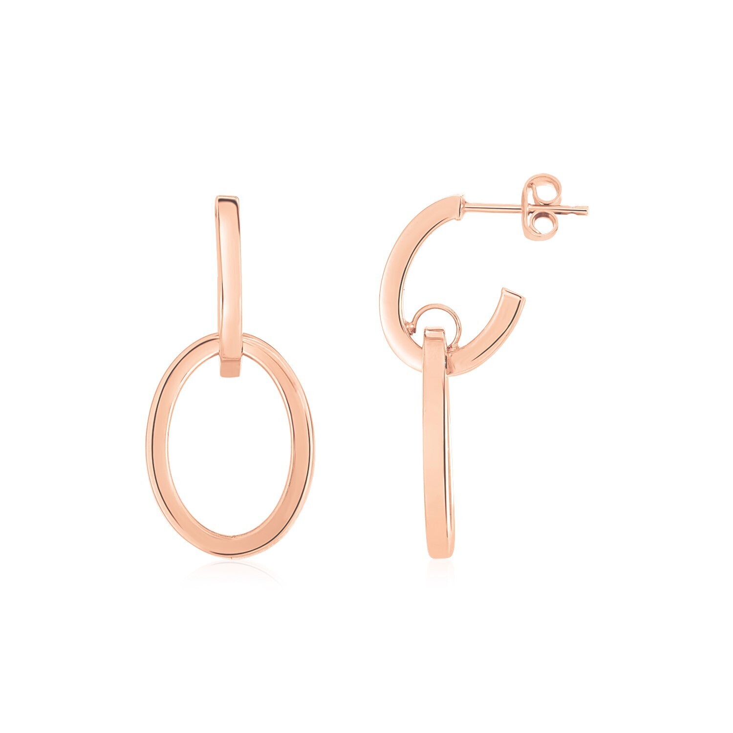 14K Rose Gold Interlocking Drop Hoop Earrings