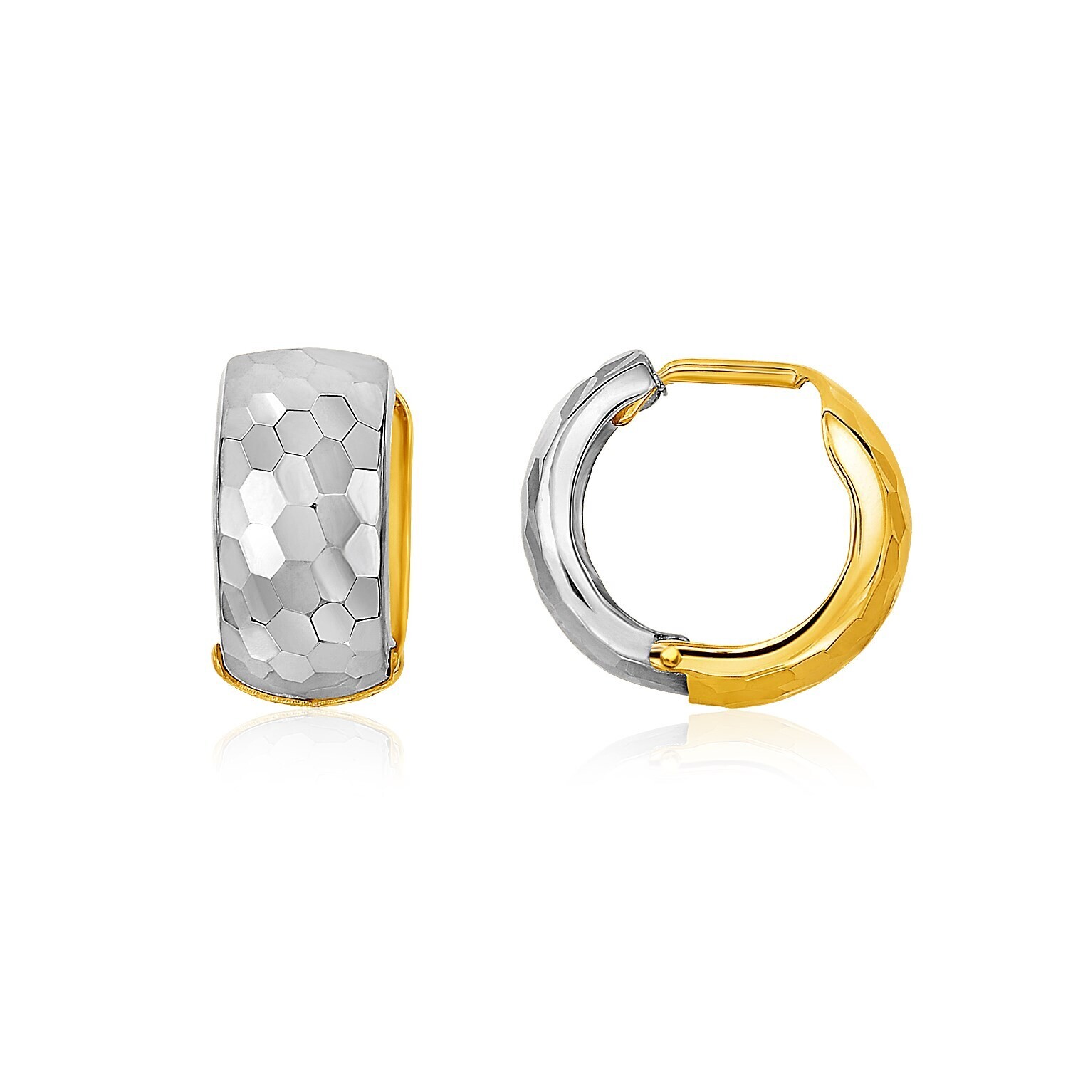 14k Two-Tone Gold Diamond Cut and Interlaced Style Hoop Earrings