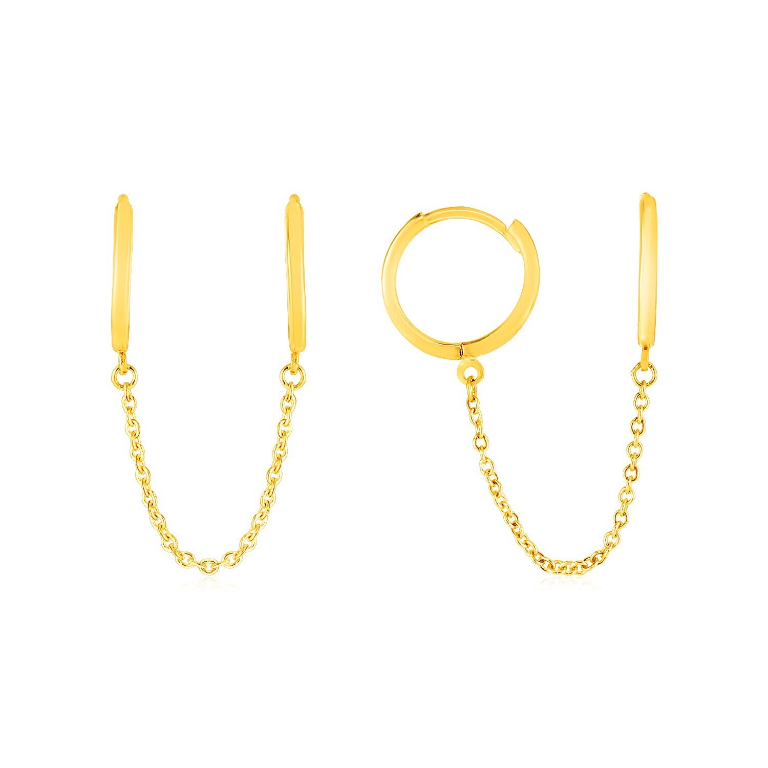14k Yellow Gold Two Hole Huggie Style Hoop Earrings