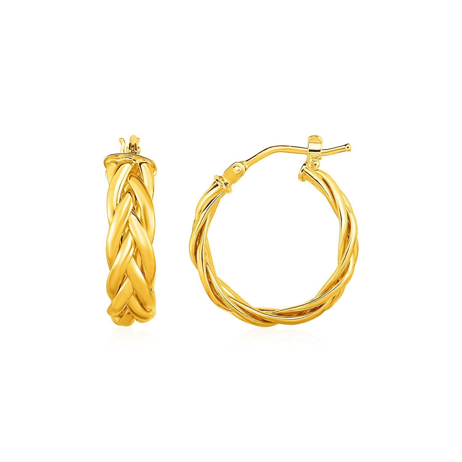 Shiny Braided Hoop Earrings in 14k Yellow Gold