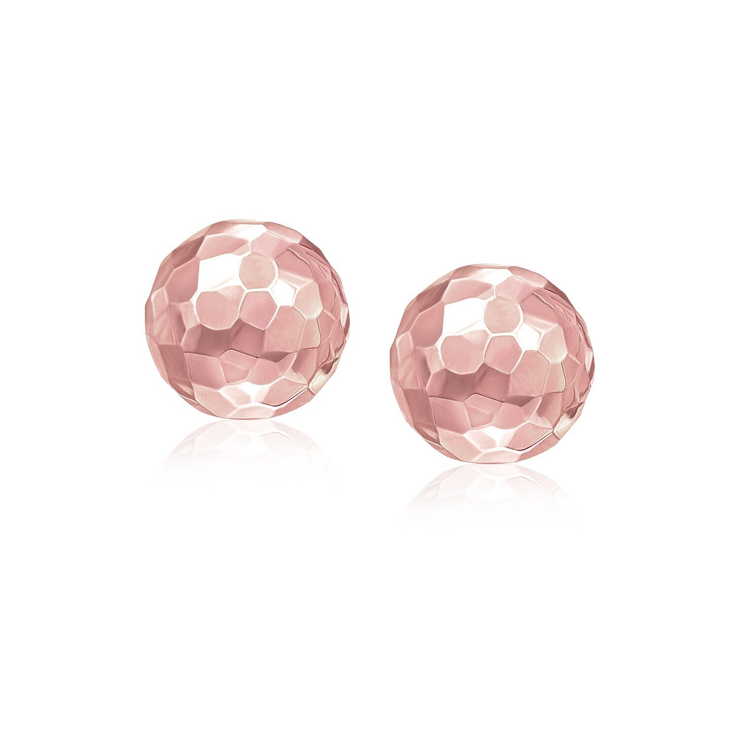 14k Rose Gold Round Faceted Style Stud Earrings