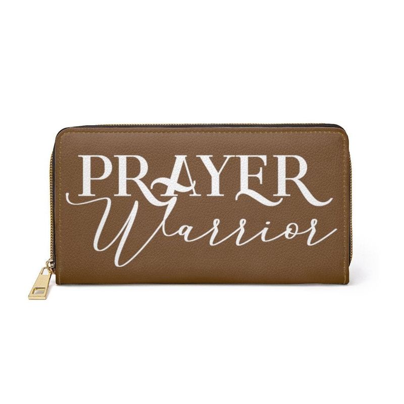 Womens Wallet, Zip Purse, Brown &amp; White Prayer Warrior