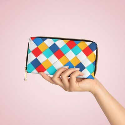 Womens Wallet, Zip Purse, White Multicolor Colorblock