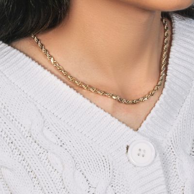 14k Yellow Gold Solid Diamond Cut Rope Chain (5.00 mm)