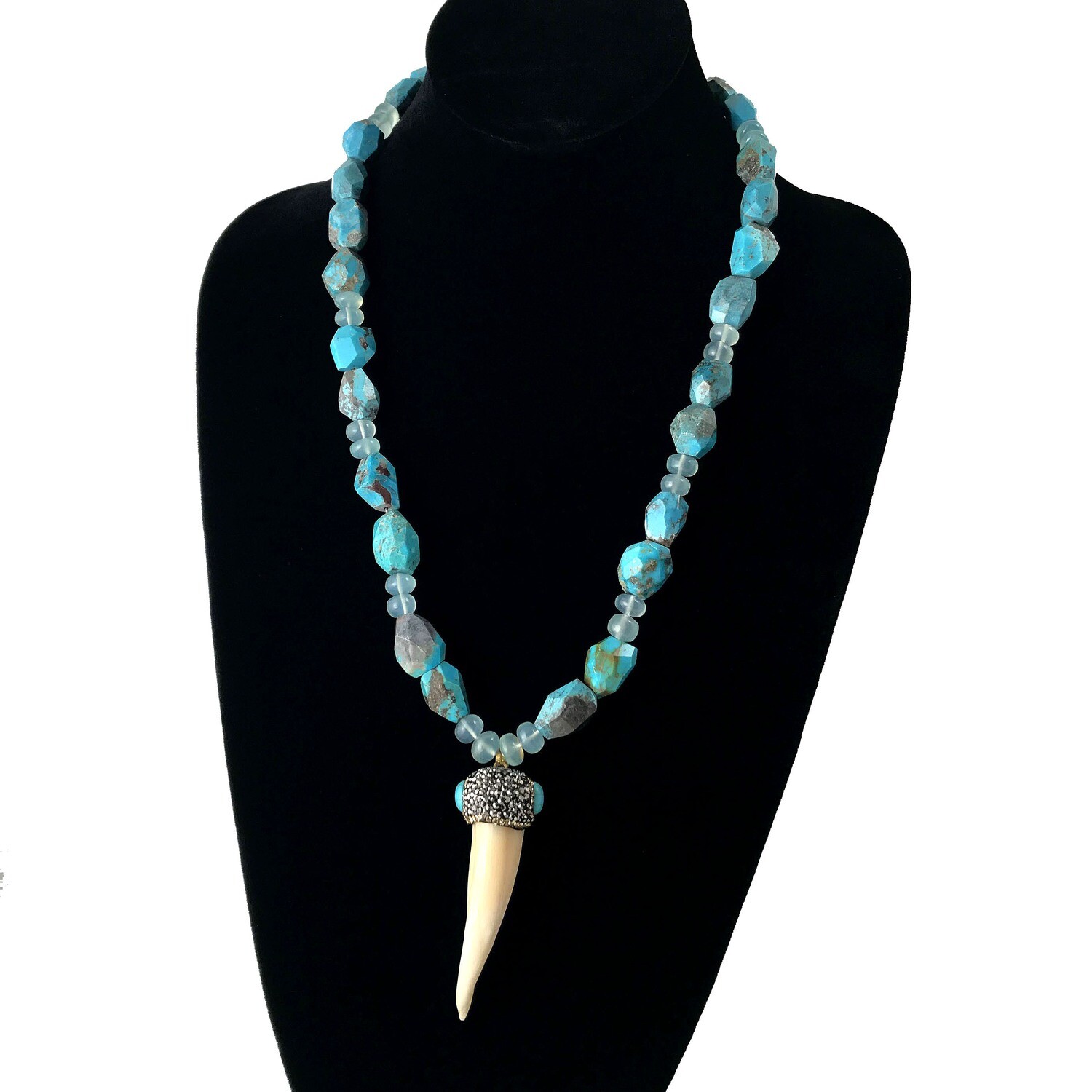 Turquoise Necklace Tooth Pendant Statement  Necklace
