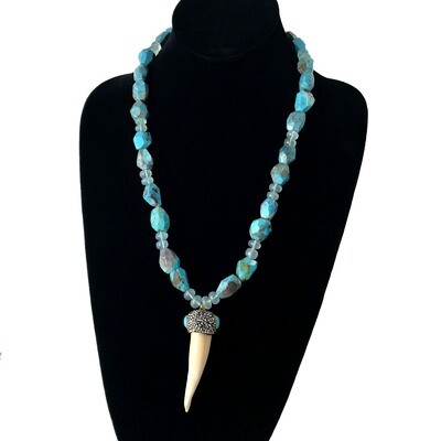 Turquoise Necklace Tooth Pendant Statement  Necklace