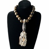 (FIXING0Ancestral Strength Necklace with Tiger Eye Beads and Cowrie Shells