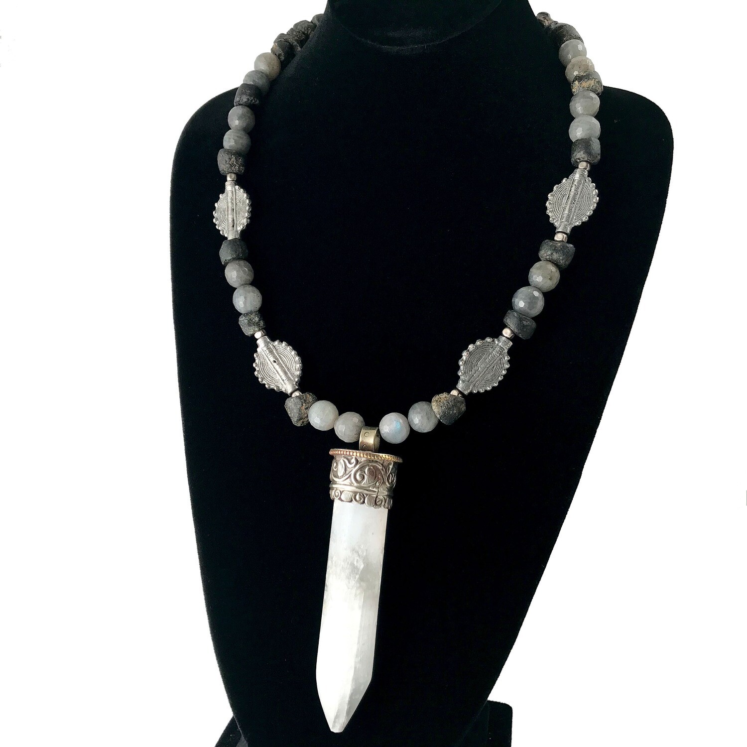 Moonlight Glow Selenite Pendant and Labradorite Necklace