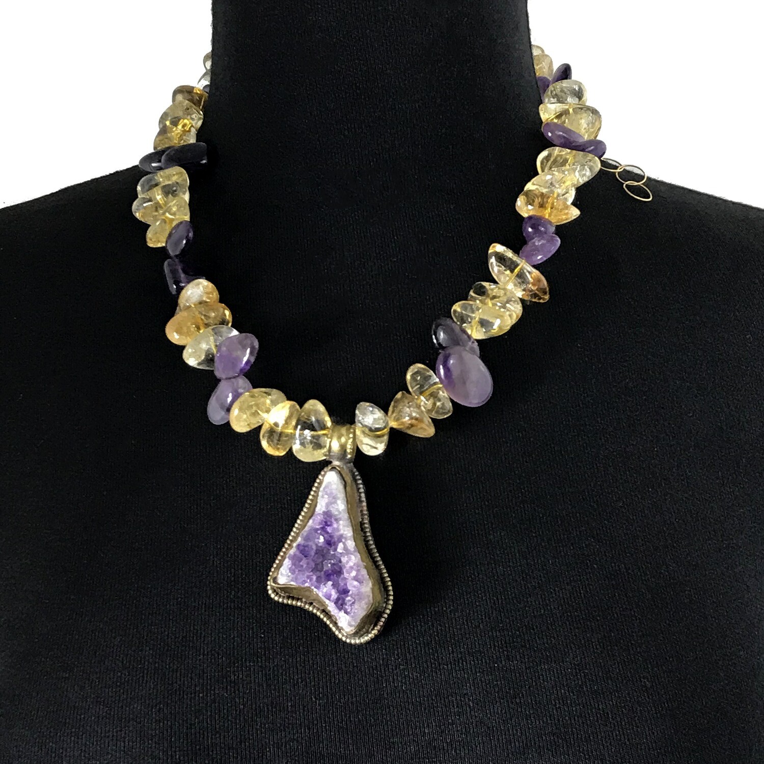 Amethyst Pendant Necklace with Citrine and Amethyst Beads