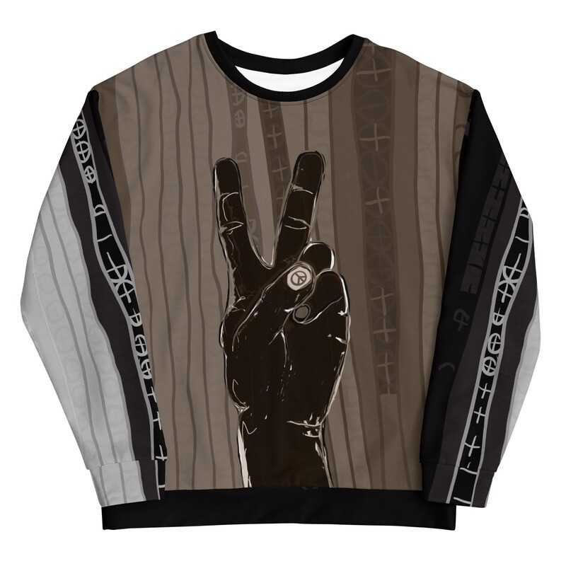 Peace Sign Hand Brown and Black Recycled Unisex Sweatshirt