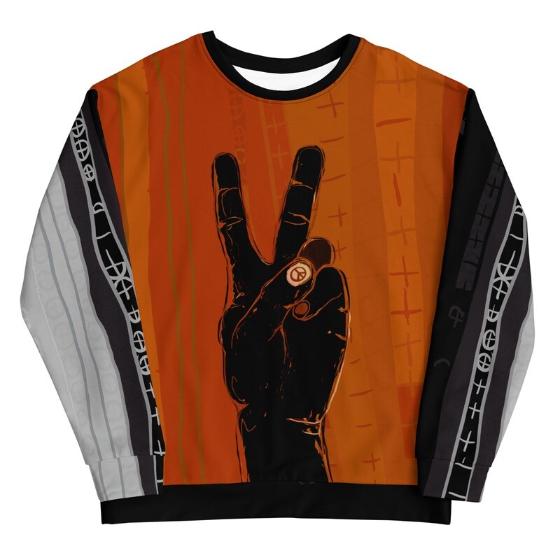 Peace Sign Hand Orange &amp; Black Recycled Unisex Sweatshirt