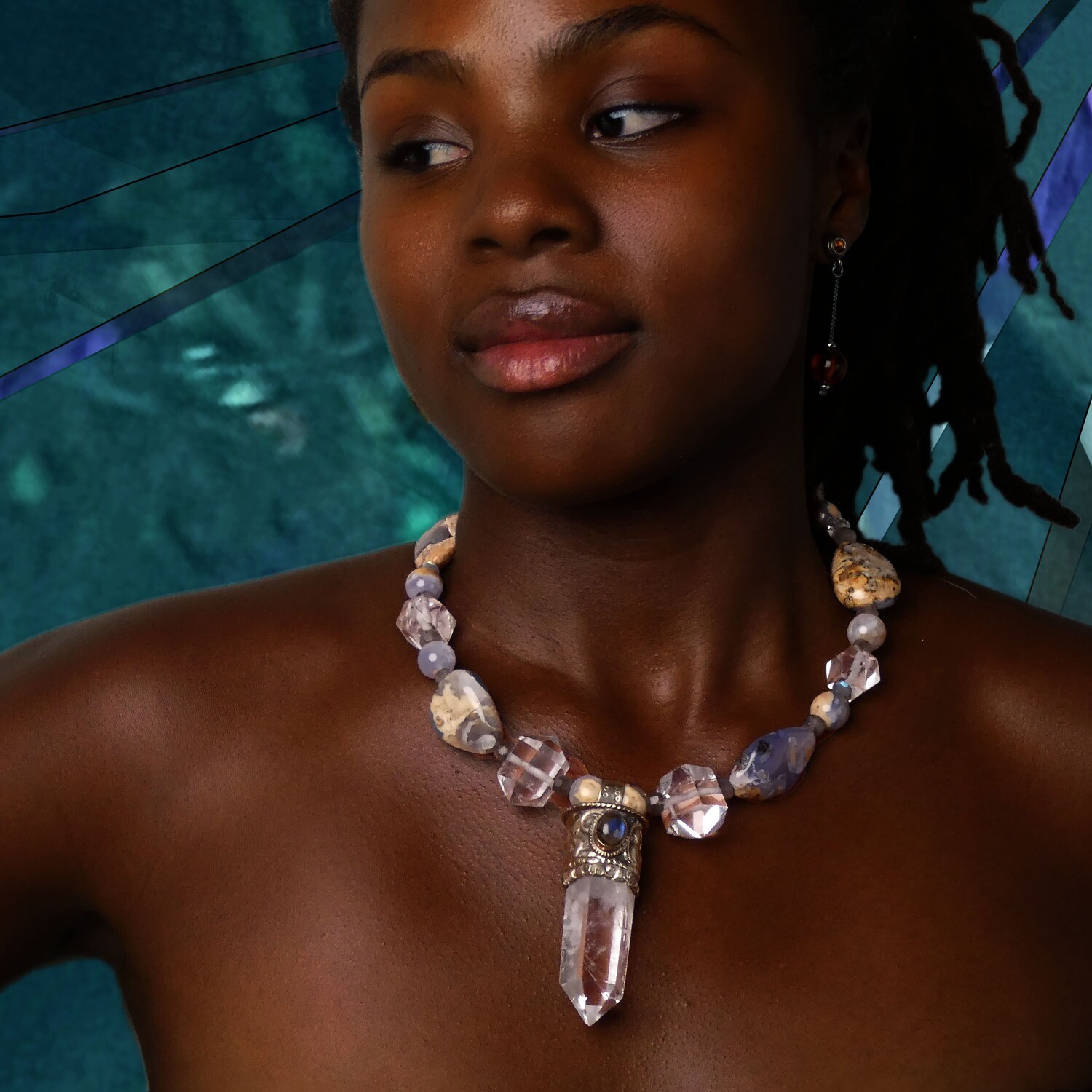 (SOLD)Clarity Princess chalcedony and clear quartz gemstone necklace