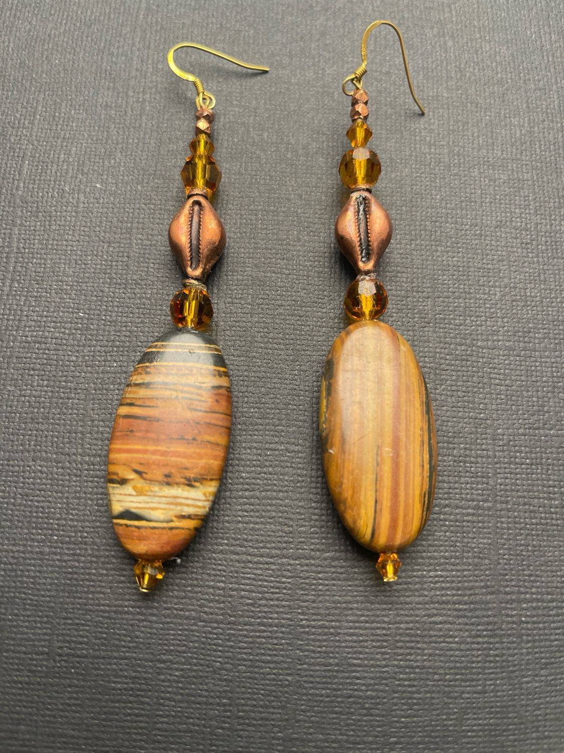 Copper, Topaz &amp; Petrified Wood Earrings