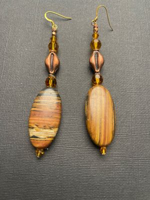 Copper, Topaz &amp; Petrified Wood Earrings