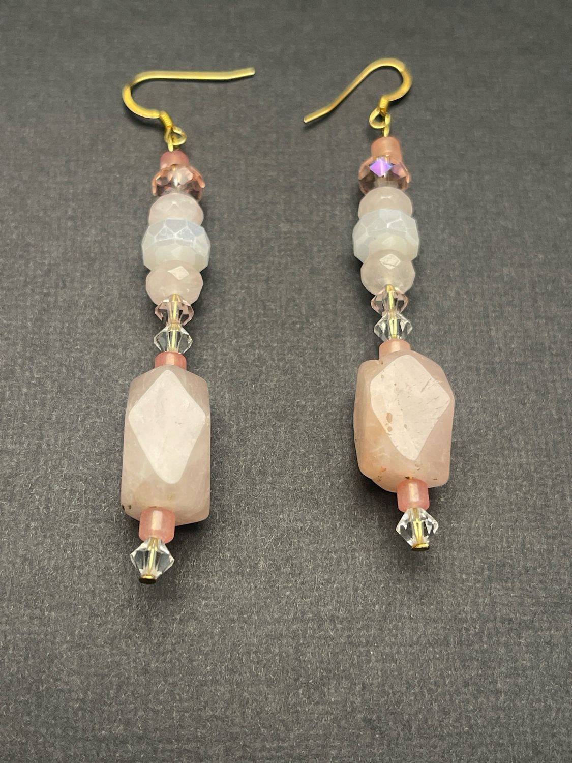 Rose Quartz, &amp; Opal Earrings, Gold Ear Wire