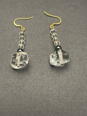 Clear Quartz &amp; Hematite, Gold Earwire