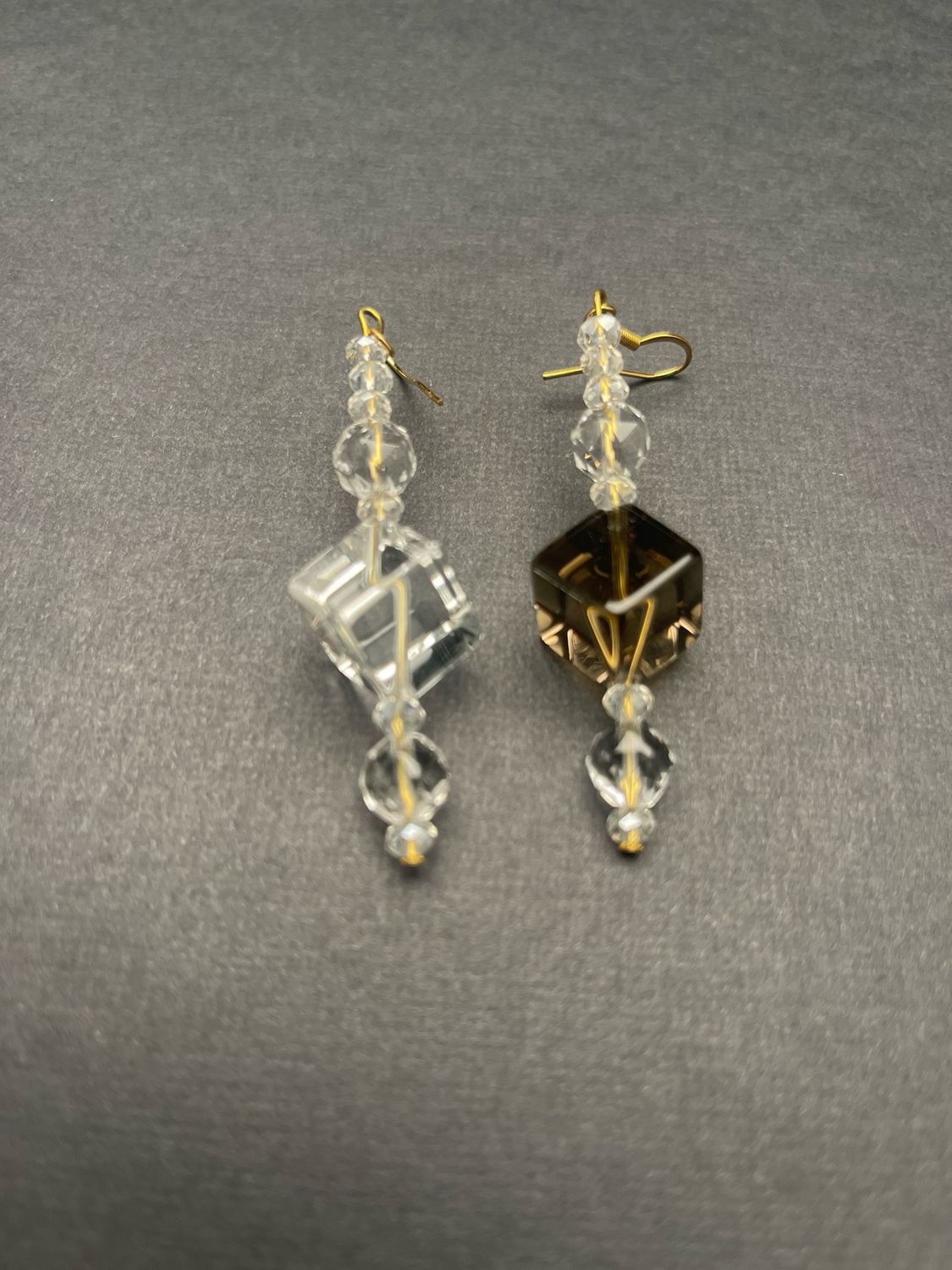Mixed Earrings; 1 Smokey Quartz, 1 Clear Quartz