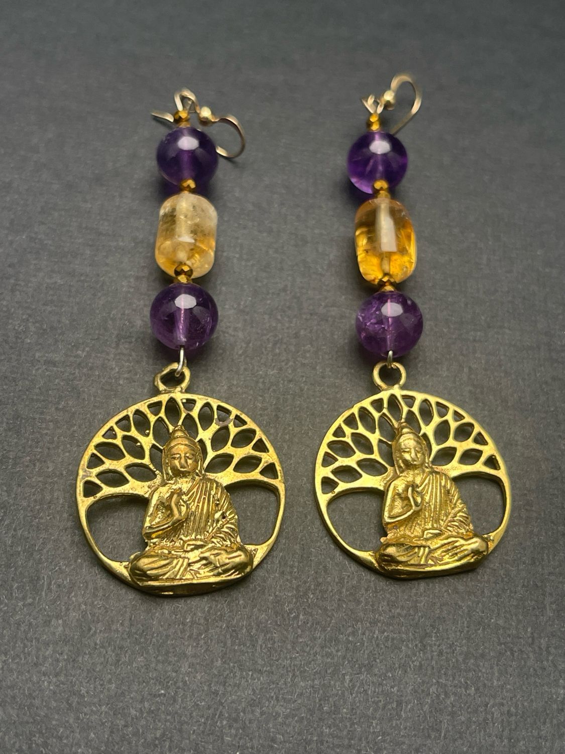Amethyst, Citrine &amp; Buddha Earrings