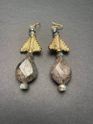 African Metal Bead, Hematite &amp; Labradorite Earrings