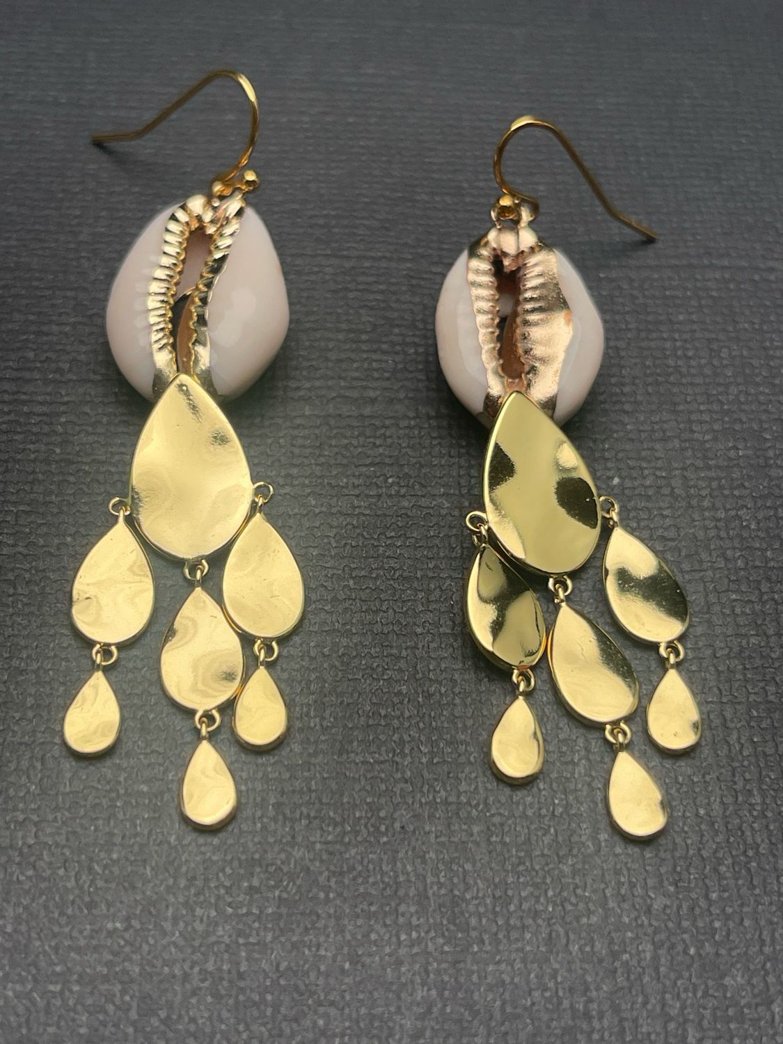 Cowrie Shell And Brass, Gold Earwire