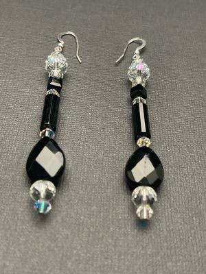 Clear Quartz, Obsidian, Silver Ear Wire