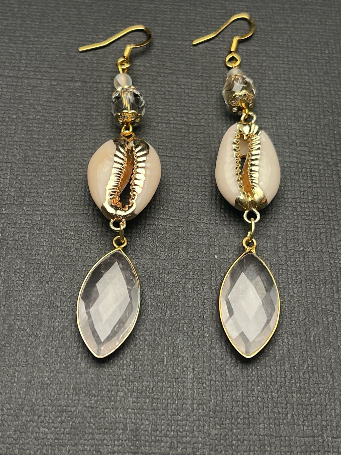 Cowrie Shells, Quartz, Gold EarWire