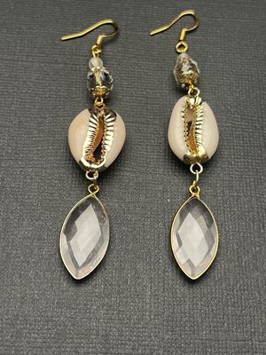 Cowrie Shells, Quartz, Gold EarWire