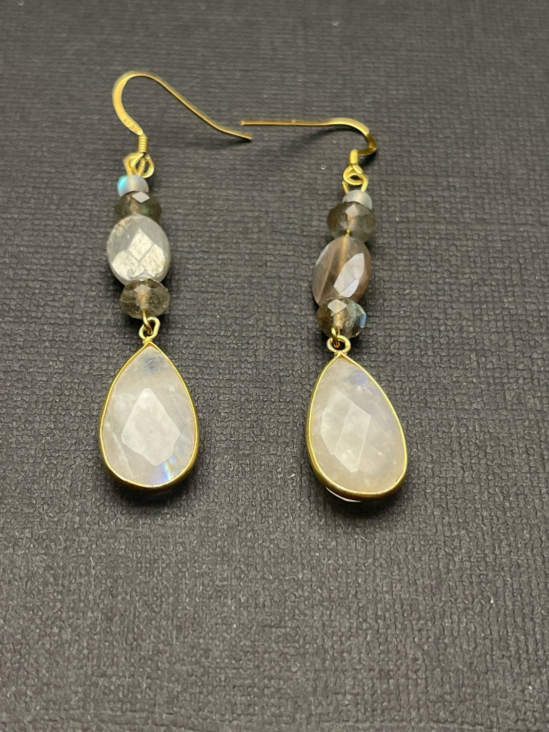 Labradorite, Opal, Gold Ear Wire