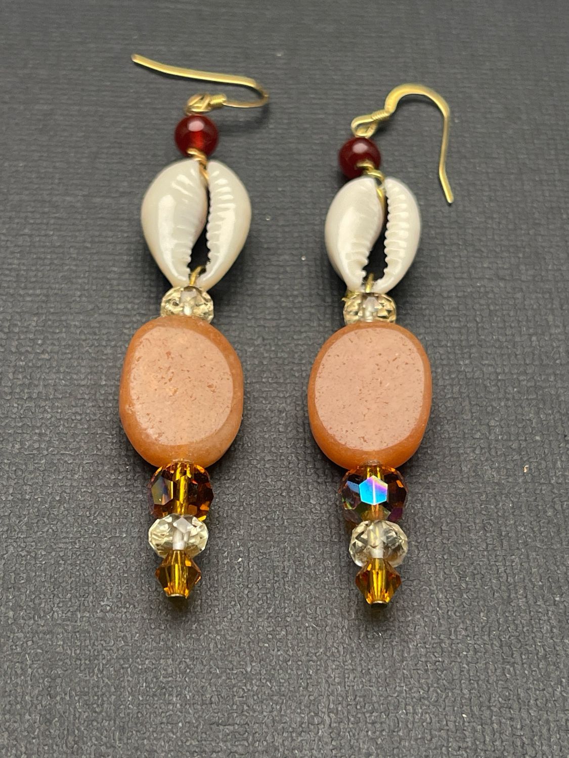 Cowrie Shell, Topaz, Citrine, Gold Ear Wire