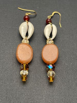 Cowrie Shell, Topaz, Citrine, Gold Ear Wire