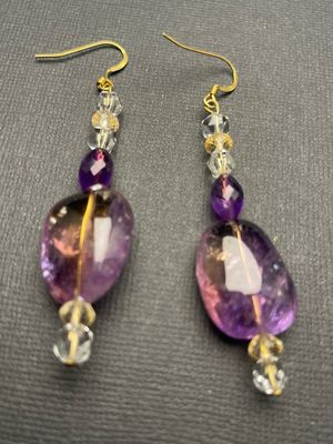 Ametrine, Amethyst, Citrine, Clear Quartz, gold ear wire