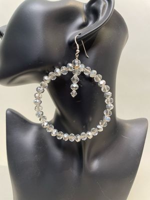 Swarovski Crystal And Clear Quartz Beads Hooped Earrings