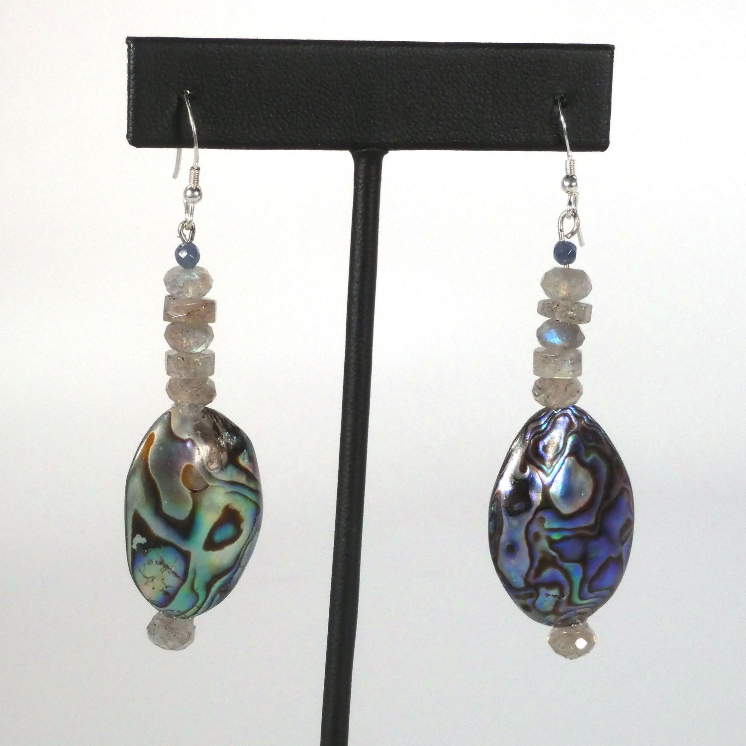 Abalone shell earrings with labradorite beads