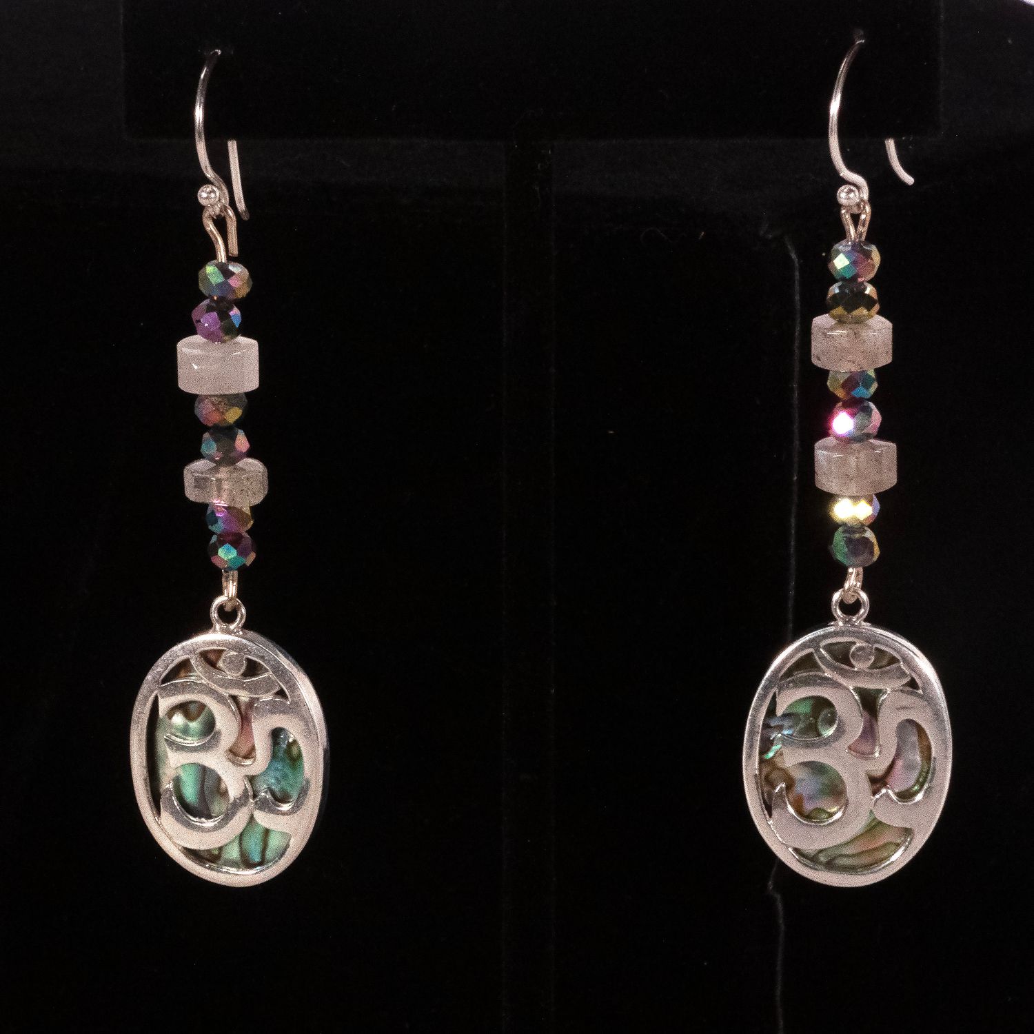 Abalone Om pendant earrings with labradorite and citrine beads