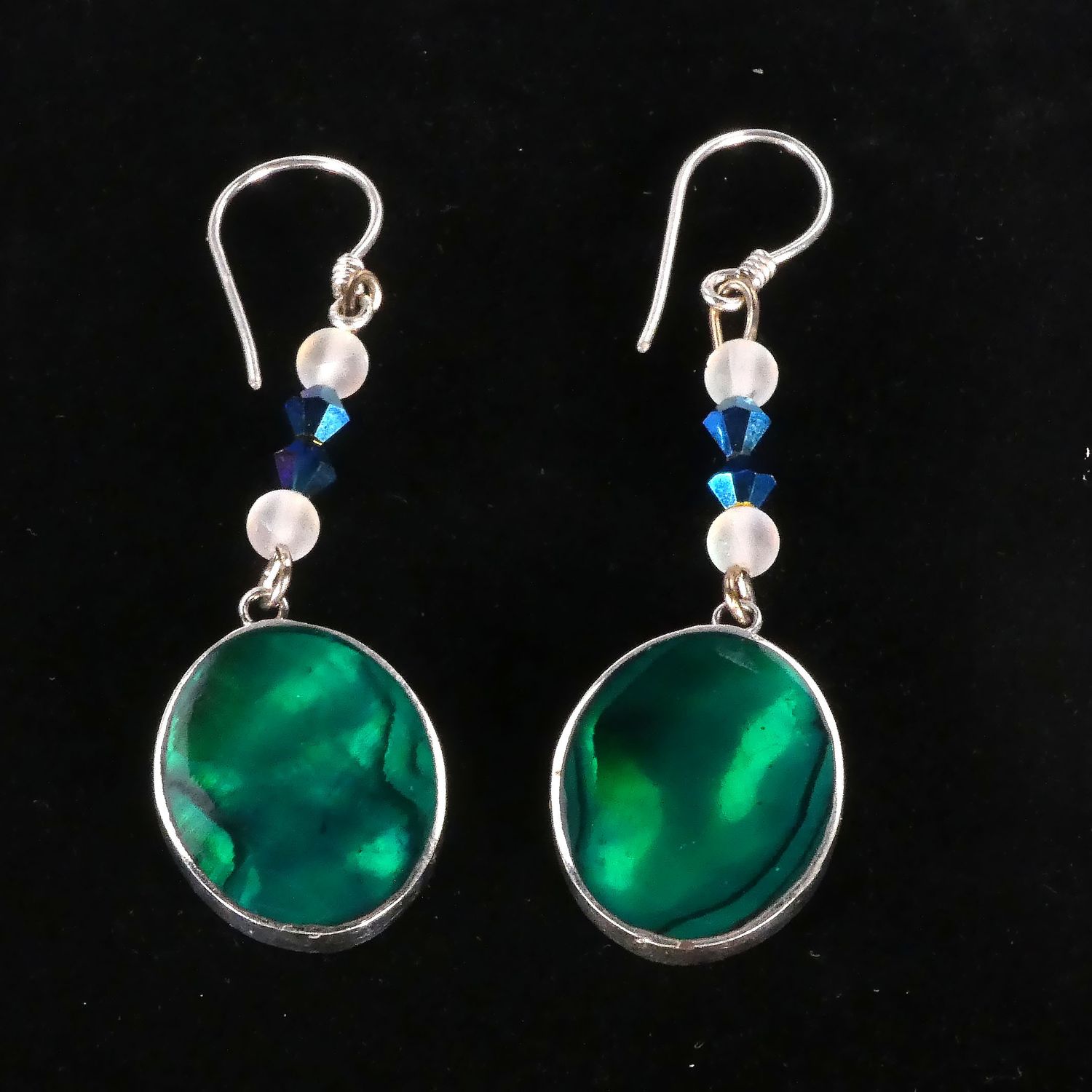 Abalone Om pendant earrings with moonstone and swarovski crystal beads