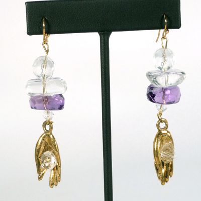 Clear quartz, ametrine and  amethyst beads with metal hands Earrings