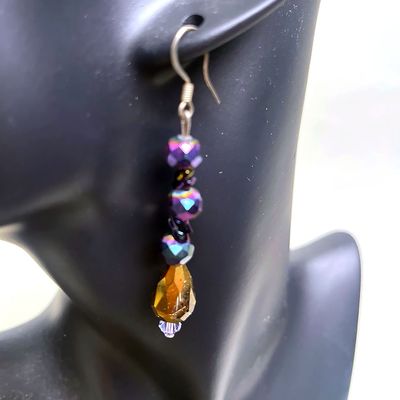 Earrings-Gold Colored Pendant, Sawatzki Crystals