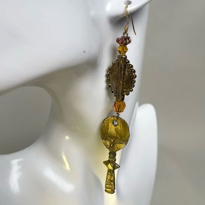 Earrings-African Brass Beads, Topaz