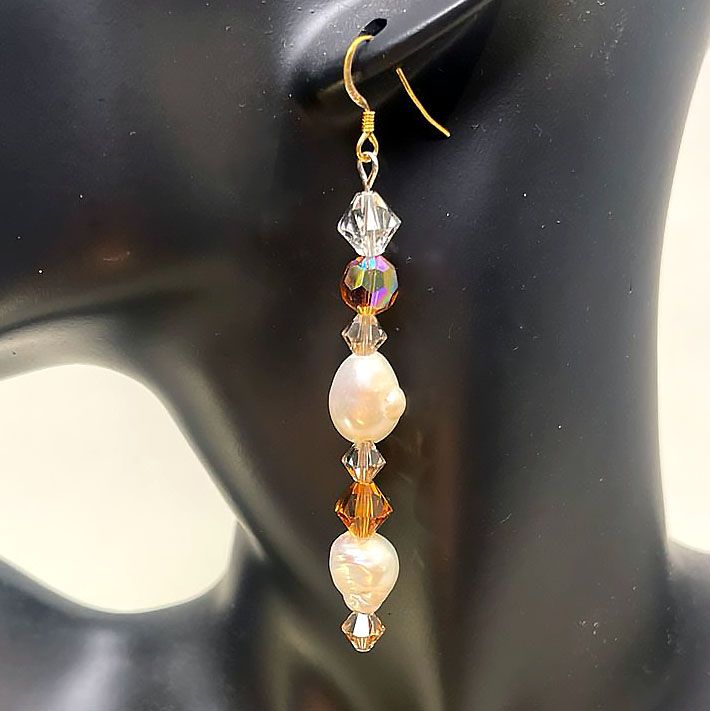 Earrings-Topaz, Clear Quartz, Fresh Water Pearl