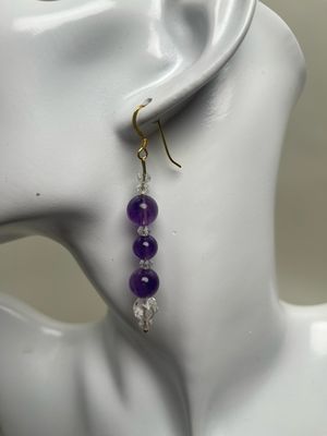 Earrings- Clear Quartz, Amethyst