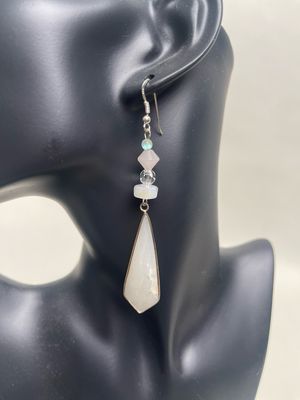 Earring- White Wisdom Quartz’s, Moonstone Bead, Clear Quartz.
