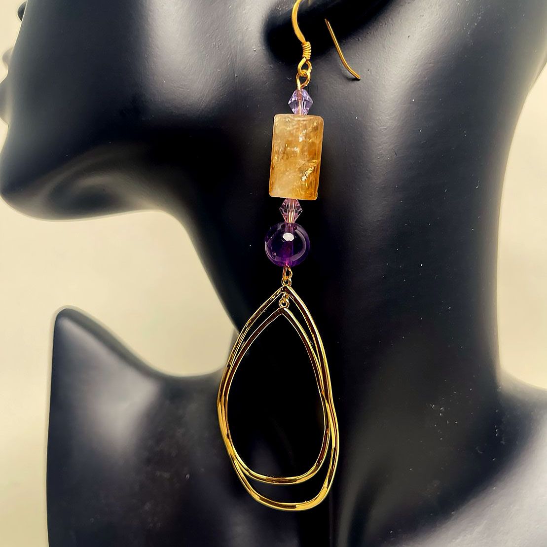 Earrings-Citrine, Amethyst