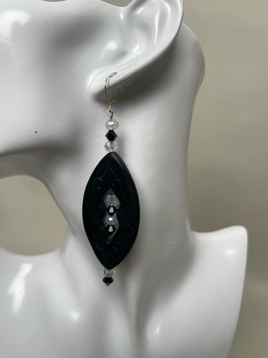 Earrings, Black Stone, Sawatzki Crystals