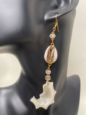 Earrings, Cowrie Shell, Citrine, Shell, Topaz